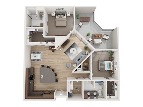 Floor plan for 2 beds, 2 baths, 1590 sqft